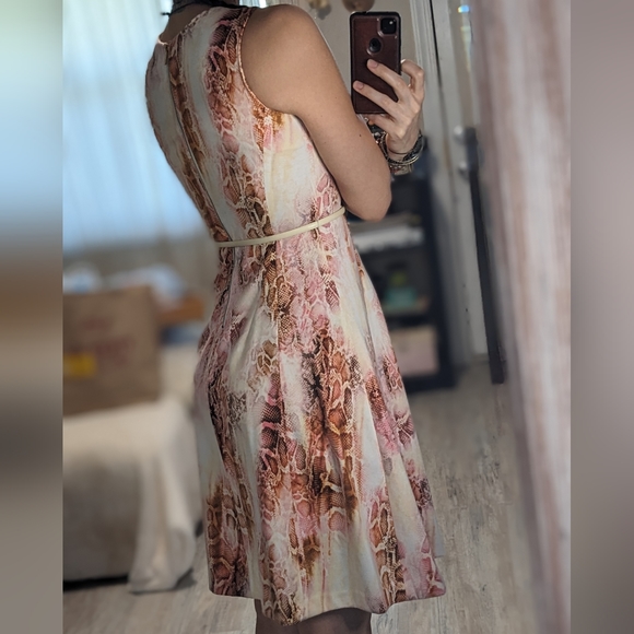 Calvin Klein Y2K 2000s fit & flare A-line pink snakeskin print dress + belt sz 4 - Picture 3 of 11